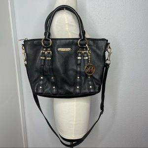 Michael Kors Leigh Large Black Leather Satchel Purse